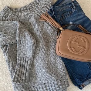 Ann Taylor Chunky Blue Grey Knit Sweater Size M